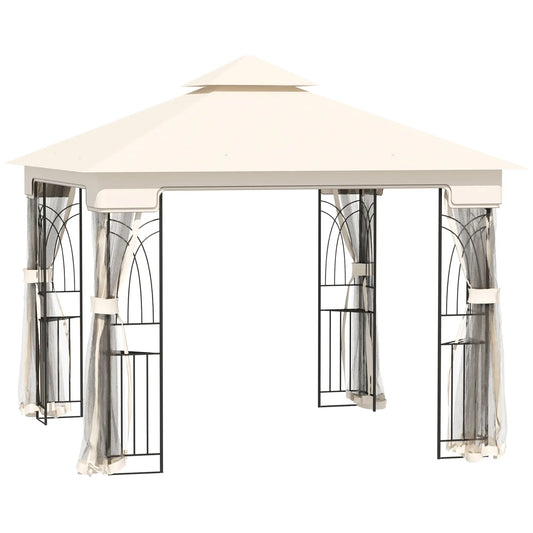10'x10' Soft-Top Gazebo, Double Tier Roof, Mesh Curtains, Cream Gazebos Cream at Gallery Canada