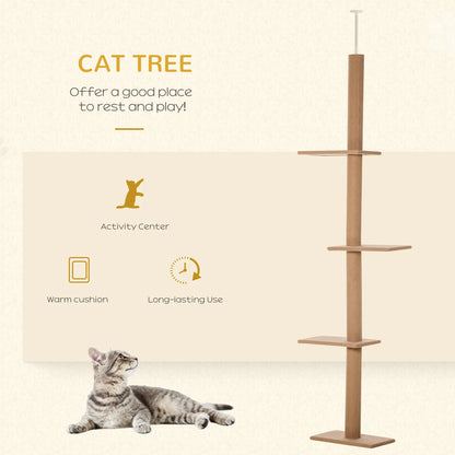 100" Floor To Ceiling Cat Tree, 3 Perches, Activity Center, Light Brown Floor to Ceiling Cat Trees at Gallery Canada