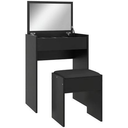 Modern Vanity Set, Makeup Table with Cushioned Stool, Flip Top Mirror, Black Dressing & Vanity Tables at Gallery Canada
