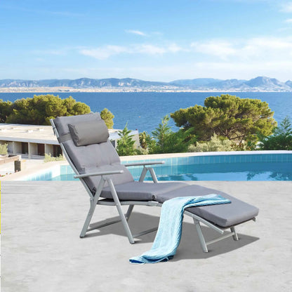 Outdoor Folding Chaise Lounge, Adjustable Backrest, Cushion, Headrest, Grey Lounger Chairs at Gallery Canada