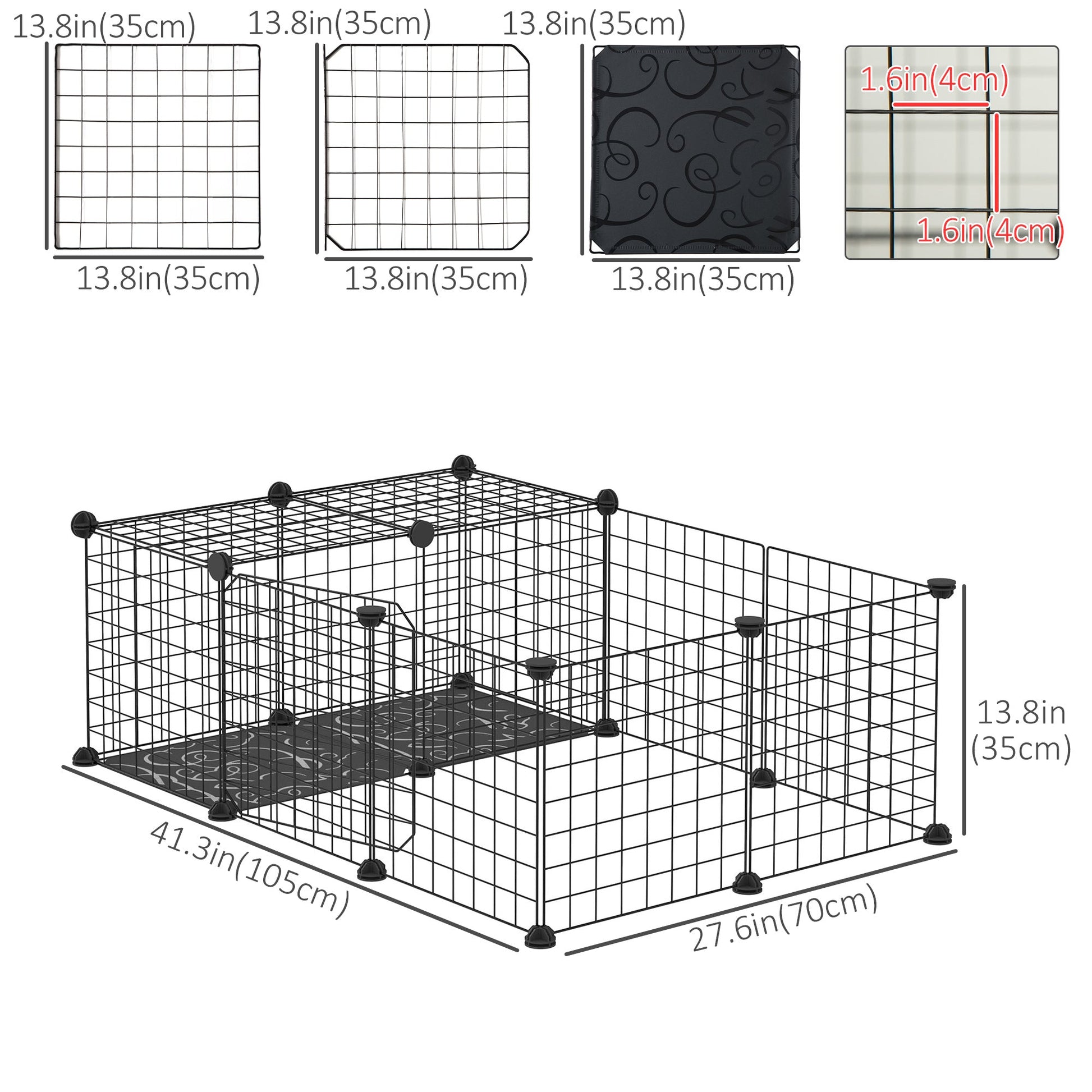 Small Animal Cage with 16 Panels, Portable Metal Wire Pet Fence with Door, Non-slip Feet for Bunny Guinea Pig at Gallery Canada