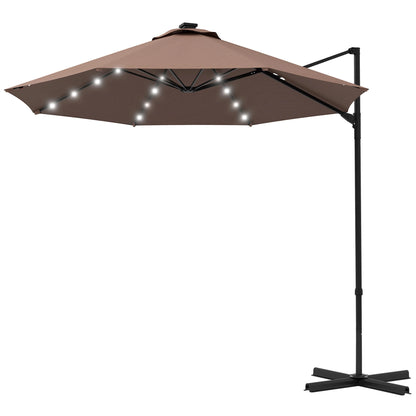 9.5'x8.5' Cantilever Umbrella, Solar LED Lights, 360° Rotation Cantilever Umbrellas Khaki at Gallery Canada