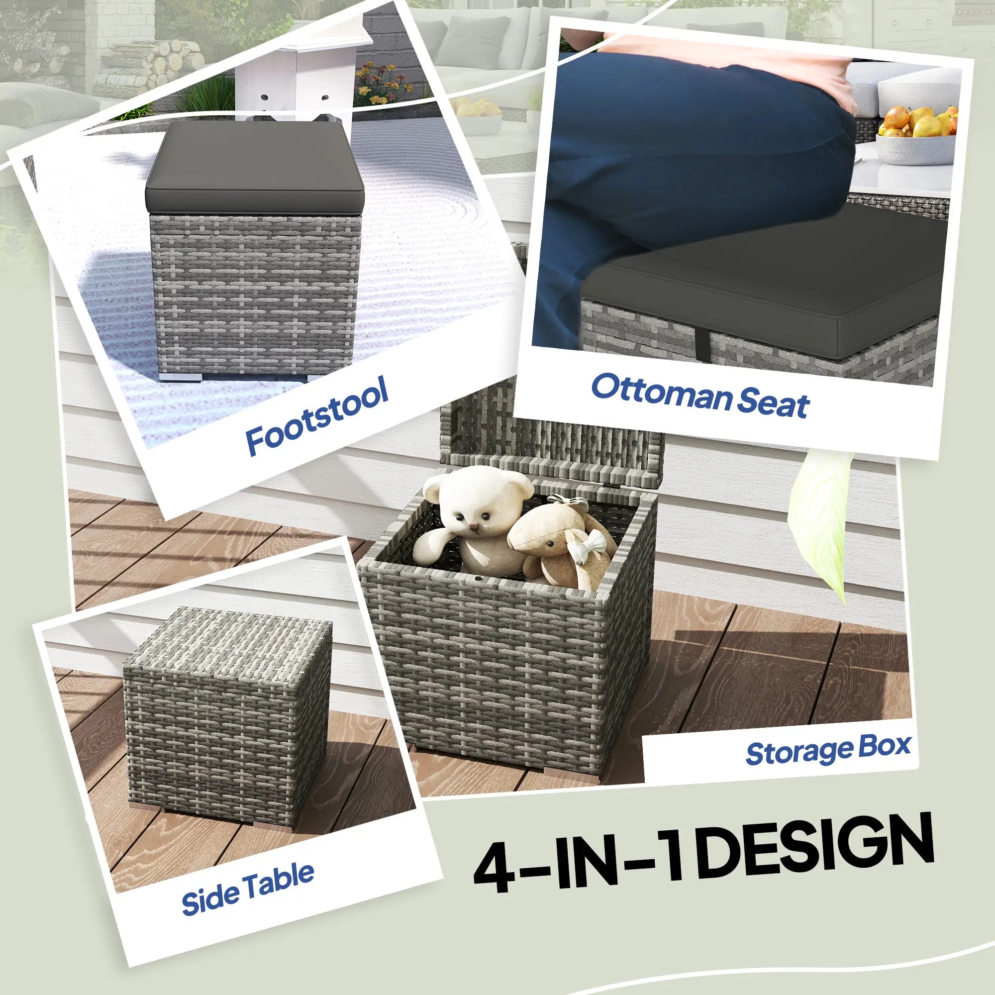 2 Piece Wicker Ottoman With Storage, Square Footstool, Dark Grey Patio Furniture Sets at Gallery Canada