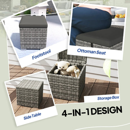 2 Piece Wicker Ottoman With Storage, Square Footstool, Dark Grey Patio Furniture Sets at Gallery Canada