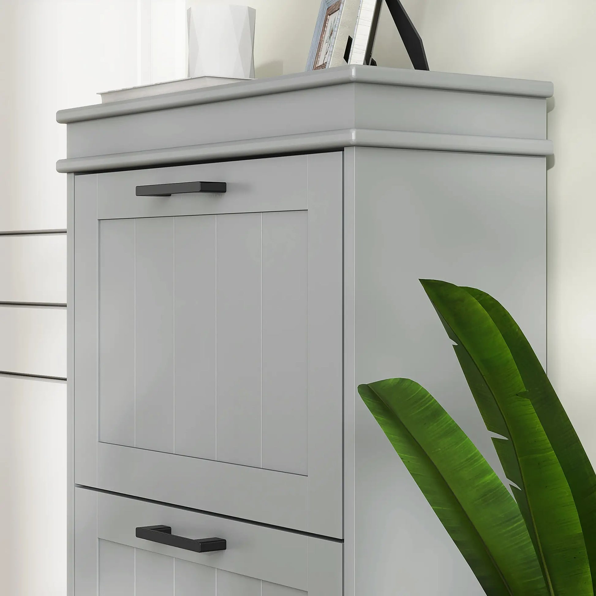 Slim Shoe Cabinet with 3 Flip Drawers and Adjustable Shelves, Narrow Shoe Cabinet for 15 Pairs of Shoes, Grey Shoe Storage Cabinets & Racks at Gallery Canada