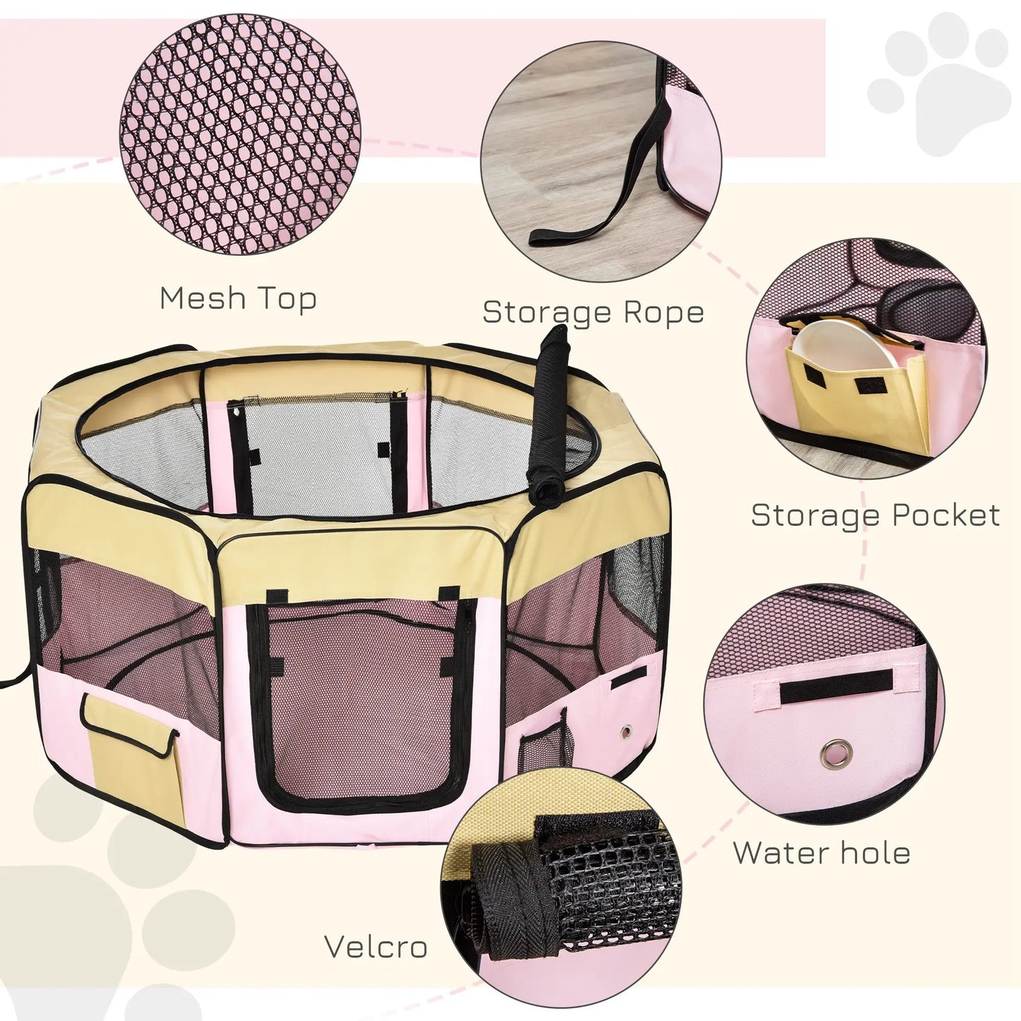 49-Inch Large Pet Playpen, Portable Dog Cat Cage, Carry Bag, Pink Houses, Kennels & Pens at Gallery Canada