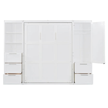 Murphy Bed with Storage, Space-Saving Wall Bed, 120" L x 20" W x 88.5" H, White Bed Frames at Gallery Canada