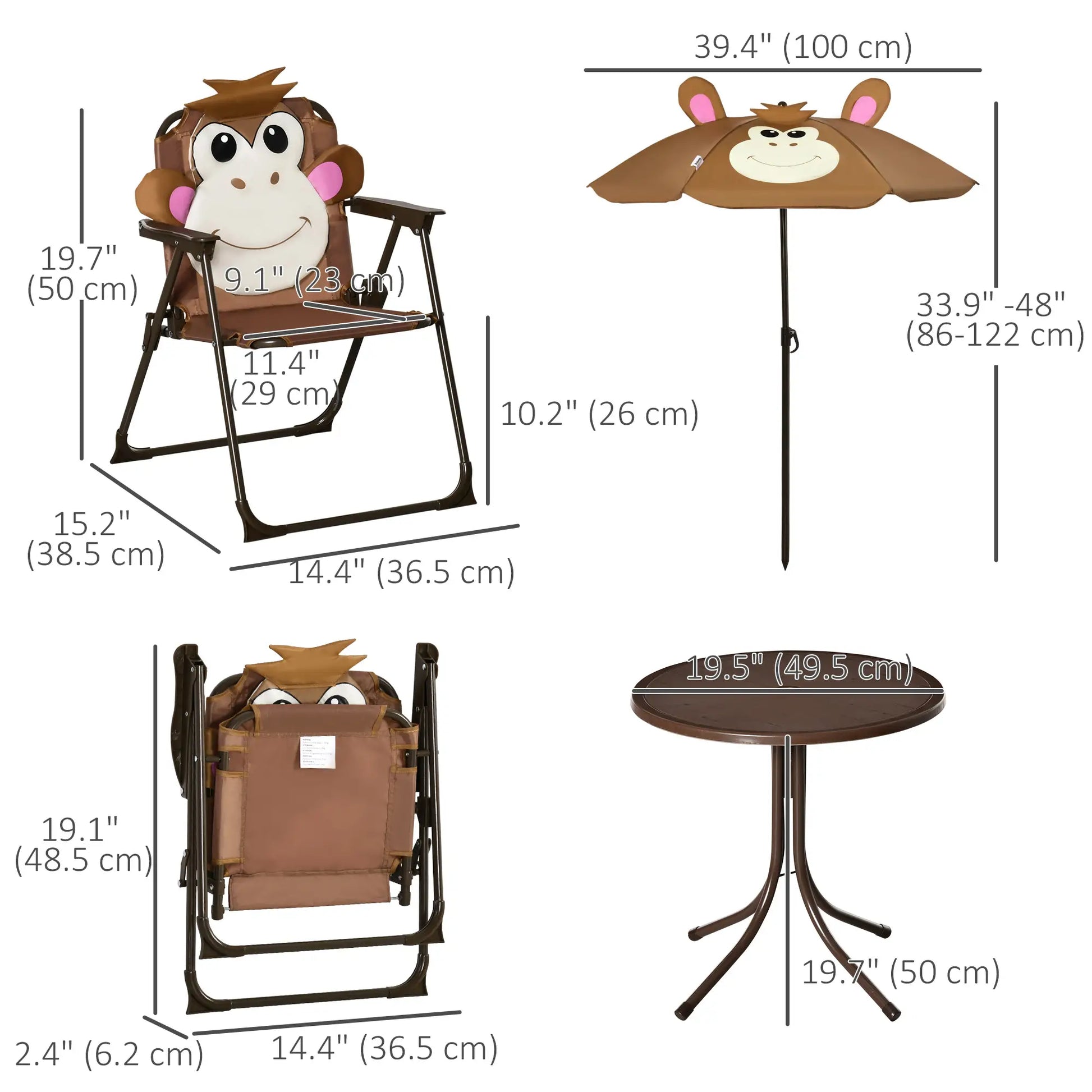 Kids Folding Picnic Table Chair Set with Adjustable Umbrella, Brown Kids Outdoor Furniture at Gallery Canada