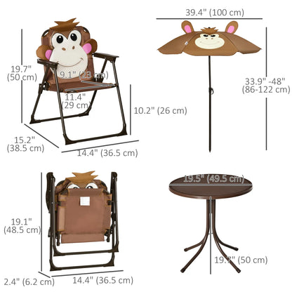 Kids Folding Picnic Table Chair Set with Adjustable Umbrella, Brown Kids Outdoor Furniture at Gallery Canada
