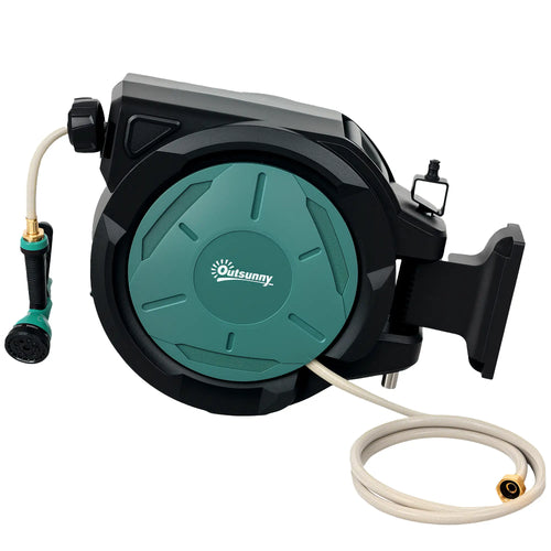 1/2 in x 100ft Wall Mounted Garden Hose Reel, Auto Rewind, Black