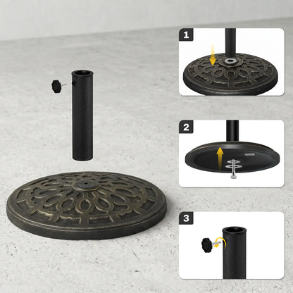 26 lbs Resin Umbrella Base, Round Market Parasol Holder, Φ1.5", Φ1.89" Pole, Bronze Umbrella Bases at Gallery Canada