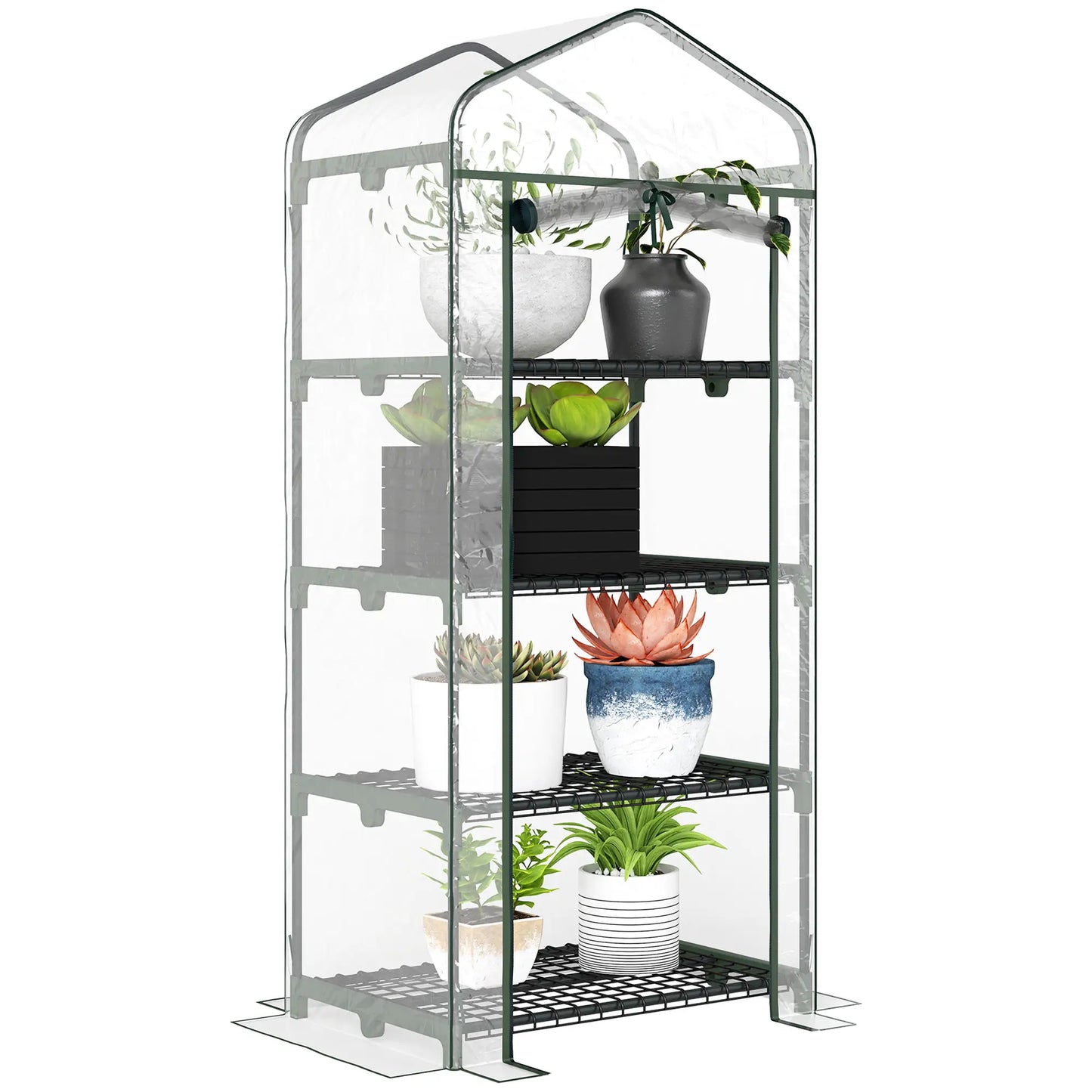 28" x 20" x 63" Portable Greenhouse, 4 Tier Shelves, Steel Frame, PVC Cover, Transparent Portable Greenhouses Dark Green and Transparent at Gallery Canada