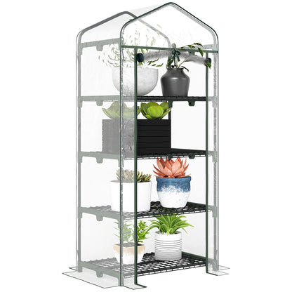28" x 20" x 63" Portable Greenhouse, 4 Tier Shelves, Steel Frame, PVC Cover, Transparent Portable Greenhouses Dark Green and Transparent at Gallery Canada