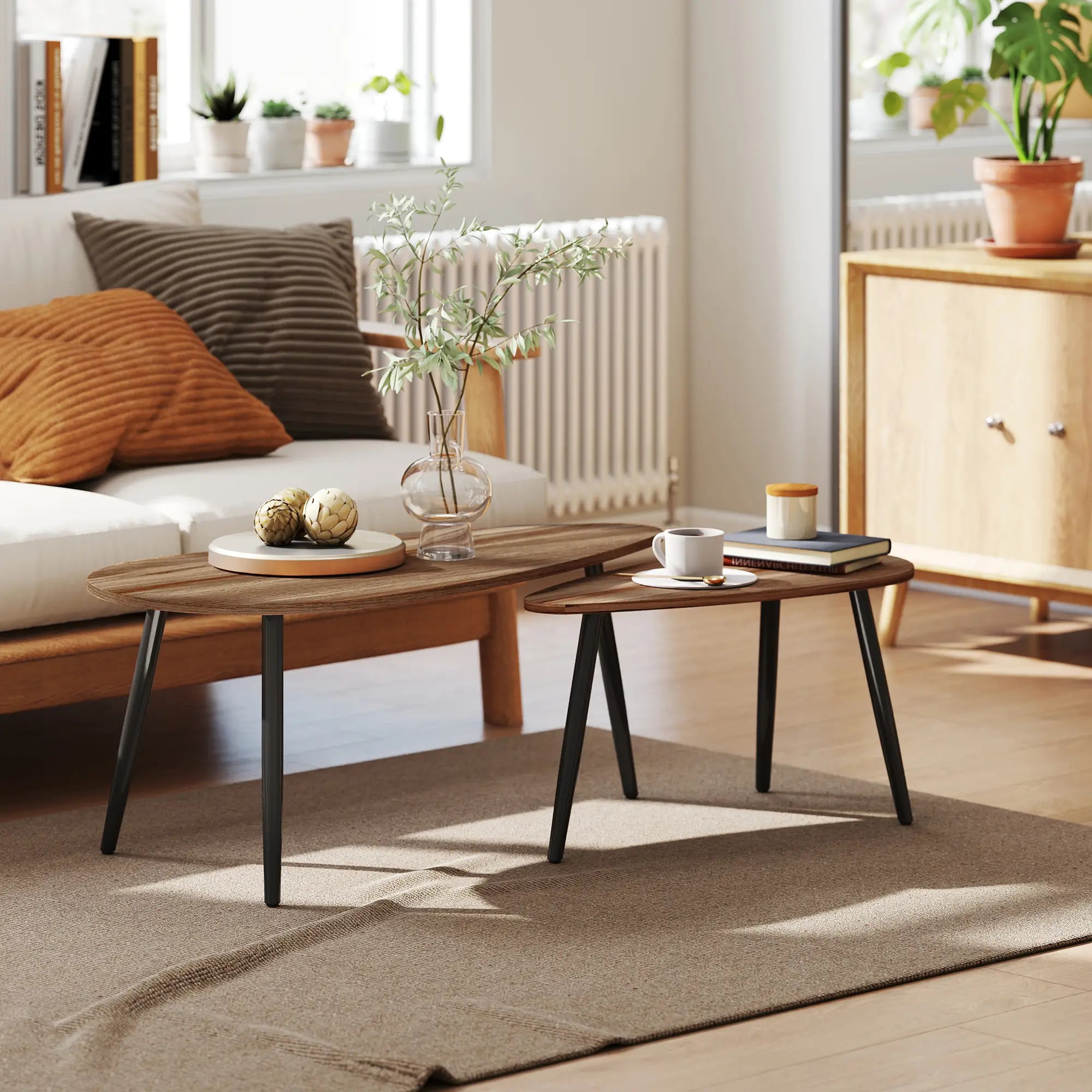 2 Pc Coffee Table Set, Industrial Nest Tables, Steel Legs, Brown Coffee Tables at Gallery Canada