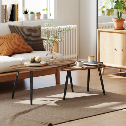 2 Pc Coffee Table Set, Industrial Nest Tables, Steel Legs, Brown Coffee Tables at Gallery Canada