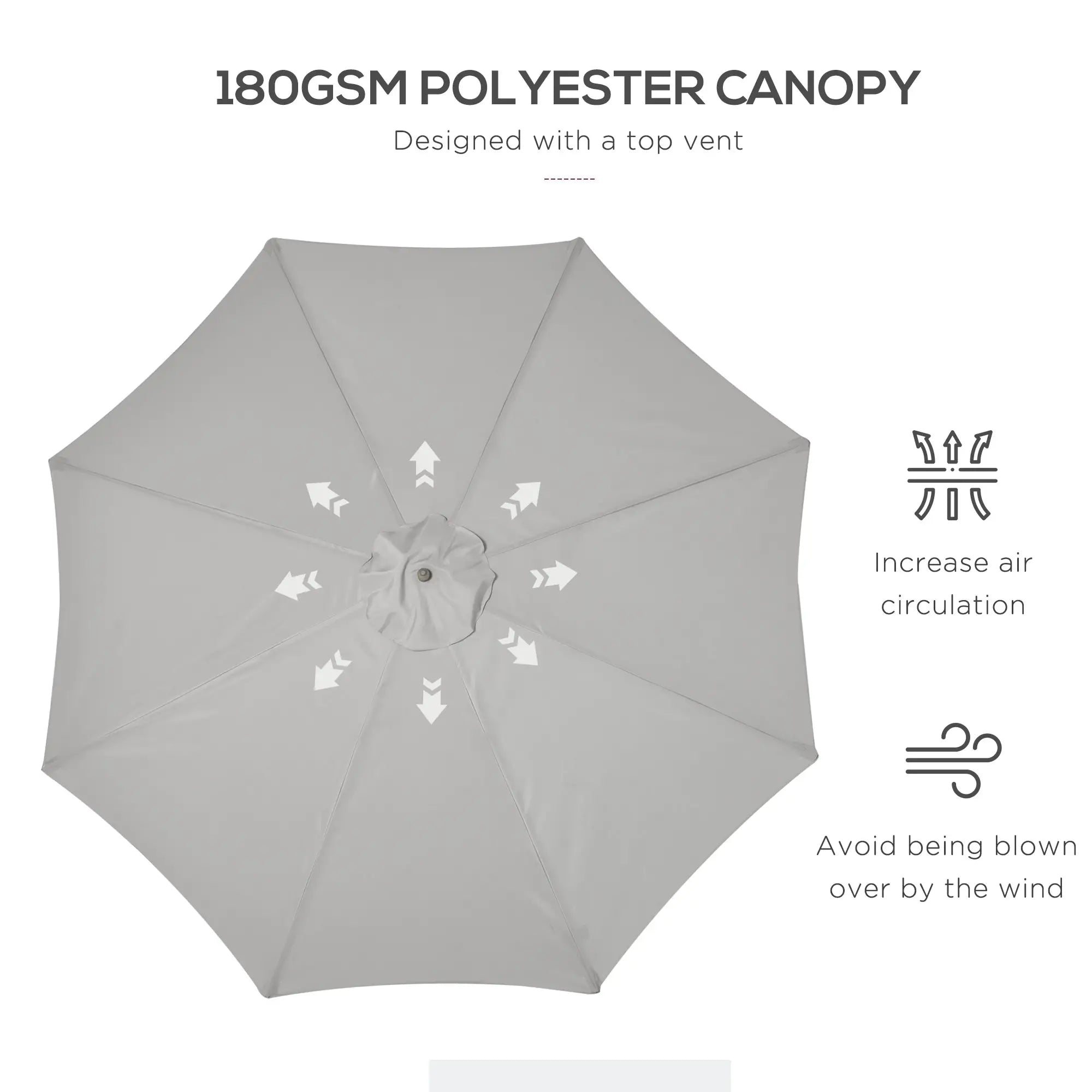 10' x 8' Wooden Patio Umbrella, Bamboo Rib Sunshade, Grey Sun Umbrellas at Gallery Canada