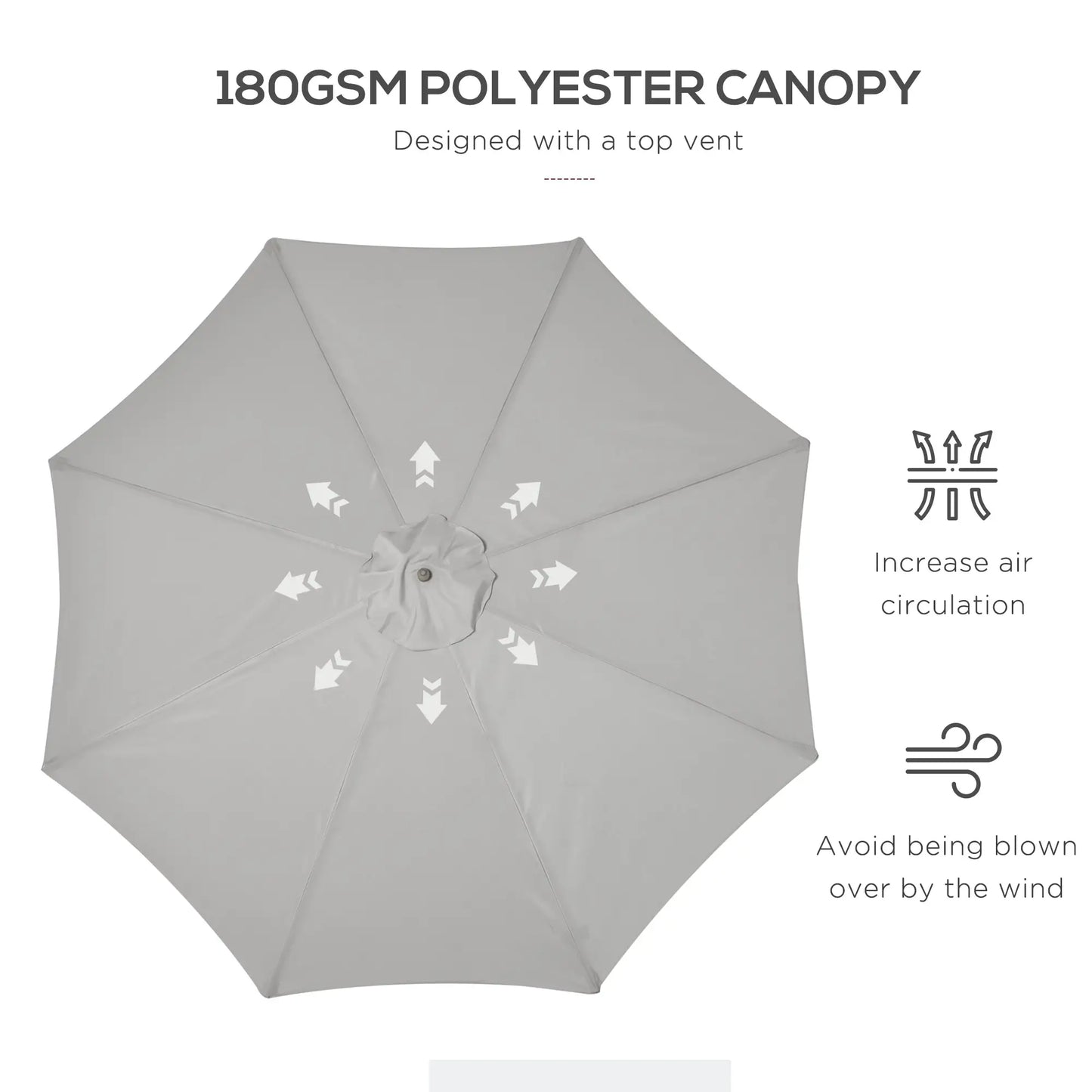 10' x 8' Wooden Patio Umbrella, Bamboo Rib Sunshade, Grey Sun Umbrellas at Gallery Canada