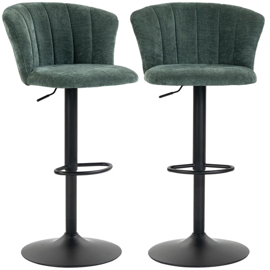 Bar Stools Set of 2 with Back, Footrest, Chenille, Dark Green Bar Stools Multi Colour at Gallery Canada