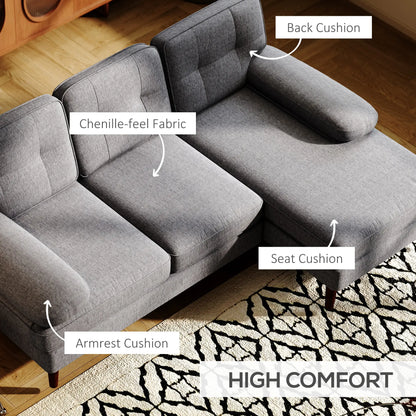 Modern Corner Couch with Right Chaise Lounge, Tufted 3-Seater Sofa with Wooden Legs for Living Room, Grey 3-Seater Sofas at Gallery Canada