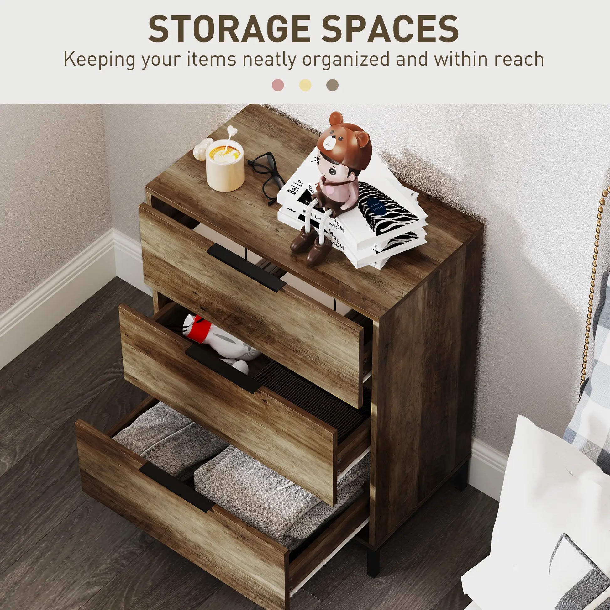 3 Drawer Dresser Tower, Chest for Bedroom, Hallway, Natural Storage Cabinets at Gallery Canada