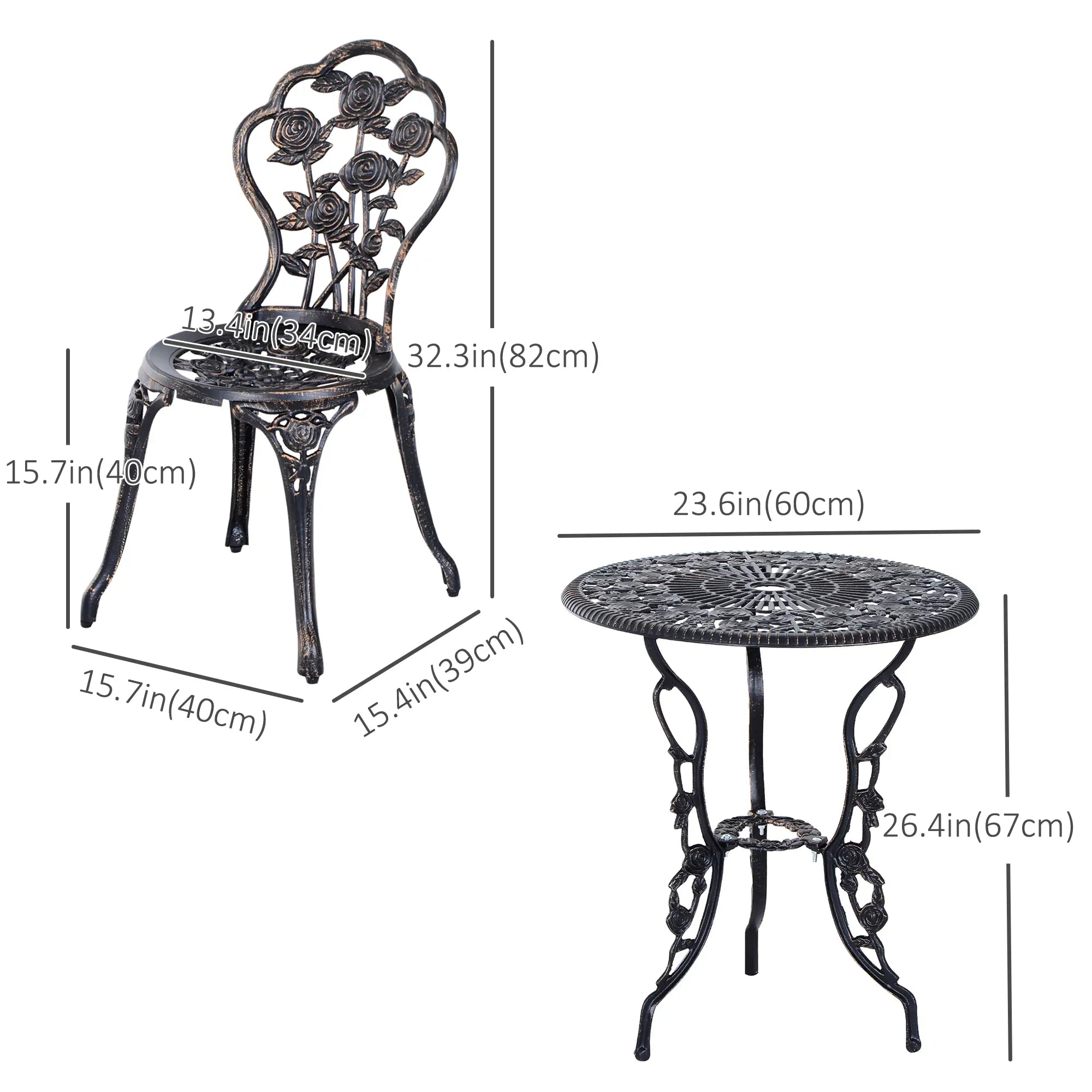 3 Pc Aluminum Bistro Set, Outdoor Patio Table and Chairs, Floral, Bronze Bistro Sets at Gallery Canada