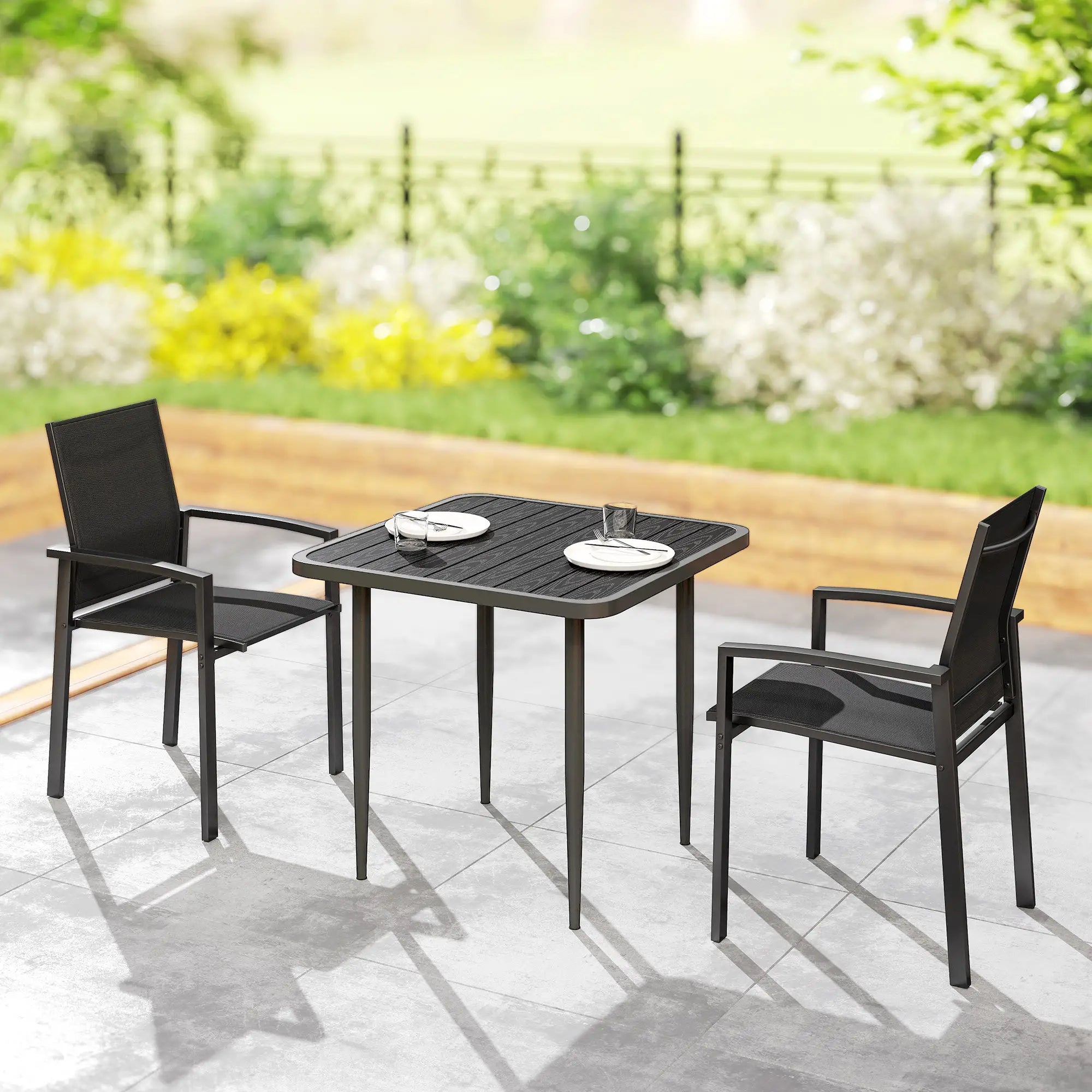 Stackable Outdoor Garden Chairs, Set of 2, Black Patio Chairs at Gallery Canada