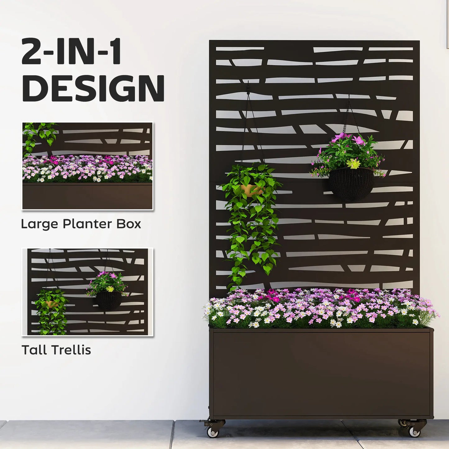 Metal Planter Box With Trellis, Raised Garden Bed With Privacy Screen