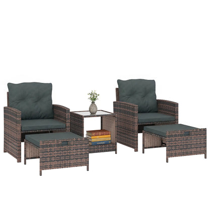 5 Piece Patio Furniture Set, Wicker Chairs, 2-Tier Glass Table, Brown/Dark Grey Patio Furniture Sets at Gallery Canada