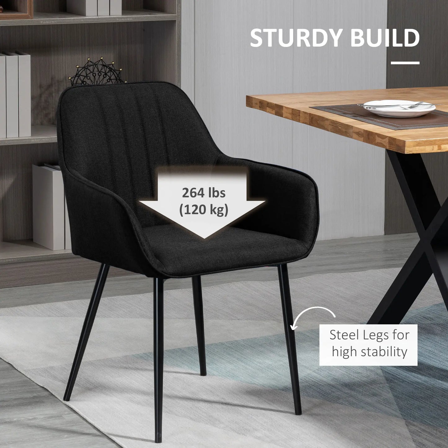 Dining Chairs Set of 2, Upholstered Linen Fabric, Metal Legs, Black Dining Chairs at Gallery Canada