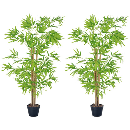 Artificial Bamboo Tree Set, 5ft Realistic Leaf, Natural Trunk, Nursery Plant