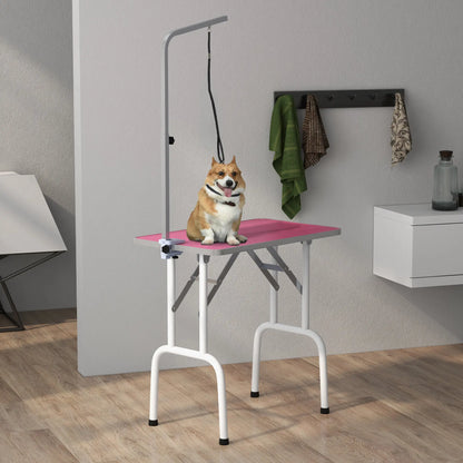 Foldable Pet Grooming Table, Adjustable Arm, Non-Slip Surface, Pink Dog Grooming Tables at Gallery Canada