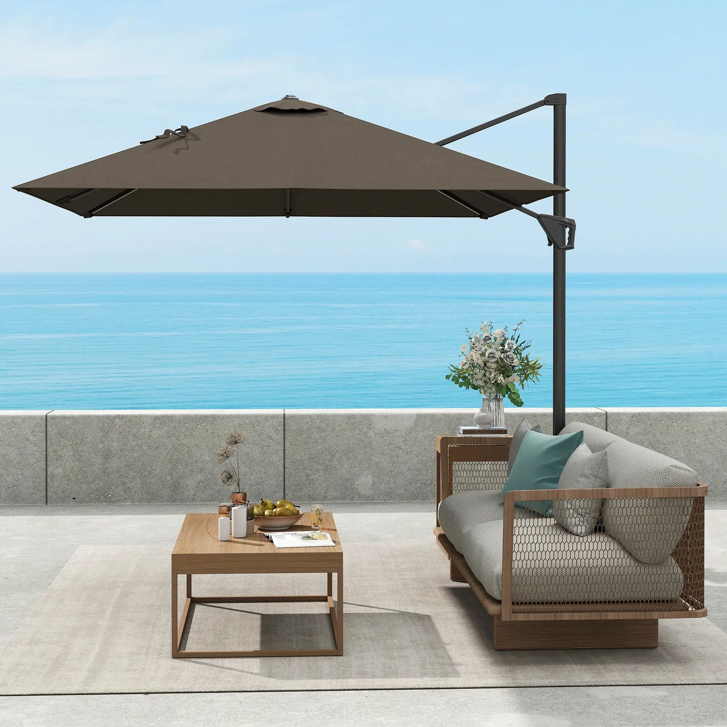 8'x8' Square Patio Hanging Offset Umbrella, Outdoor Cantilever Parasol, Tan Offset Cantilever Umbrellas at Gallery Canada