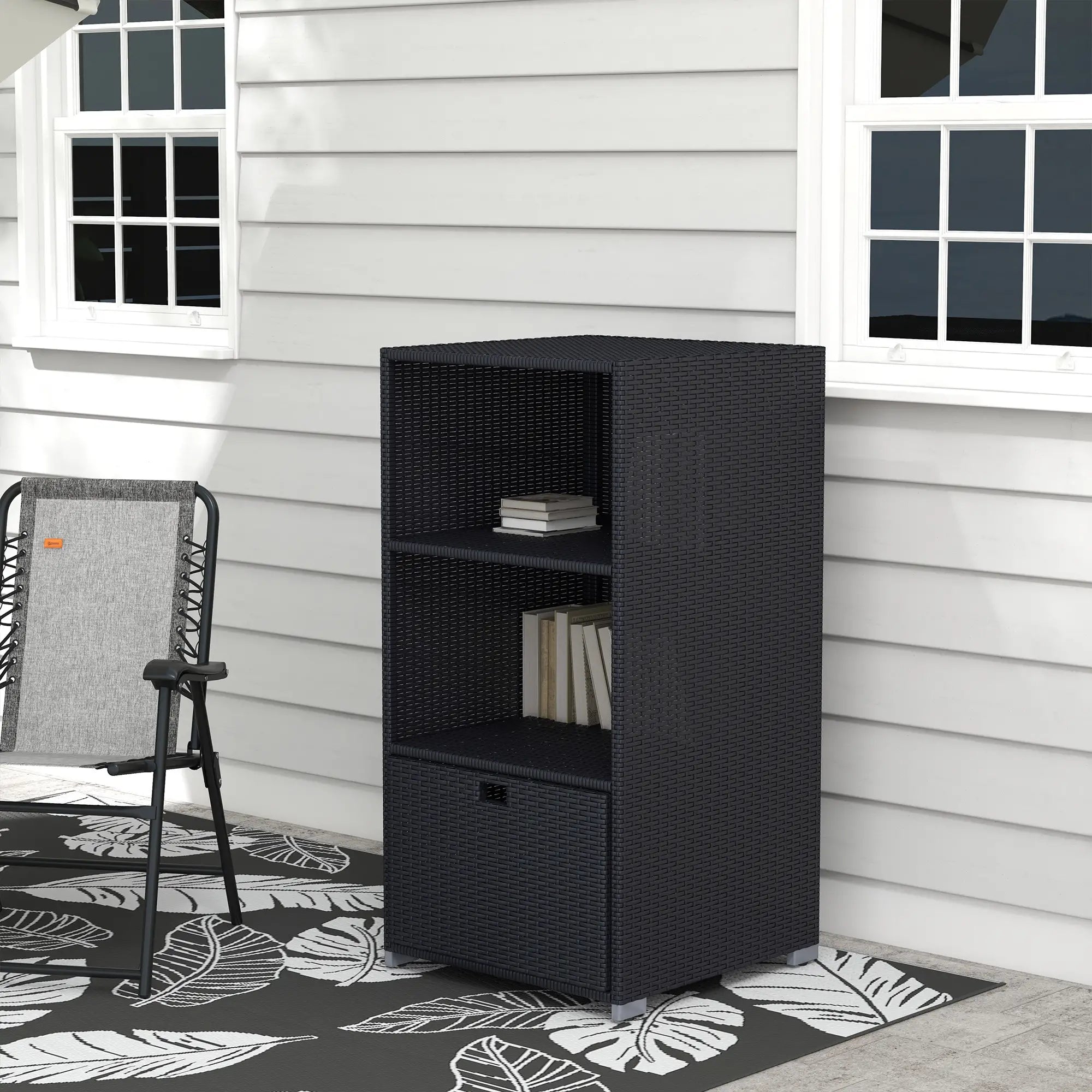 Outdoor Storage Cabinet, Rattan Wicker Pool Towel Organizer, Dark Brown Patio Storage Boxes at Gallery Canada