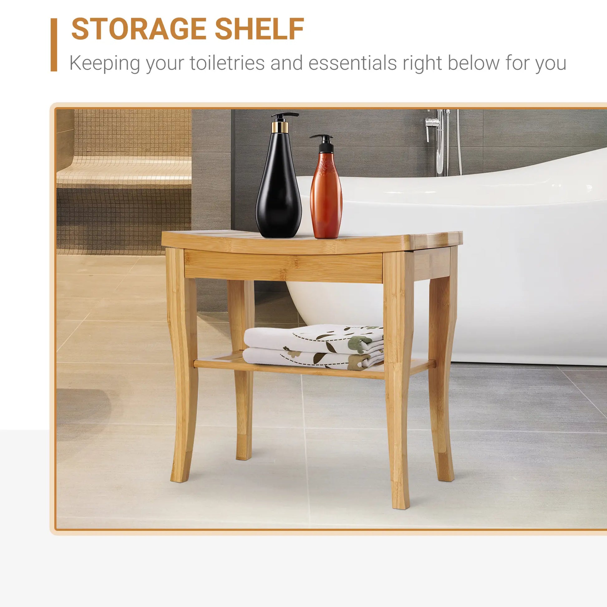 20" Bamboo Shower Bench, Bathroom Stool, Spa Bath Seat Bath Chairs at Gallery Canada