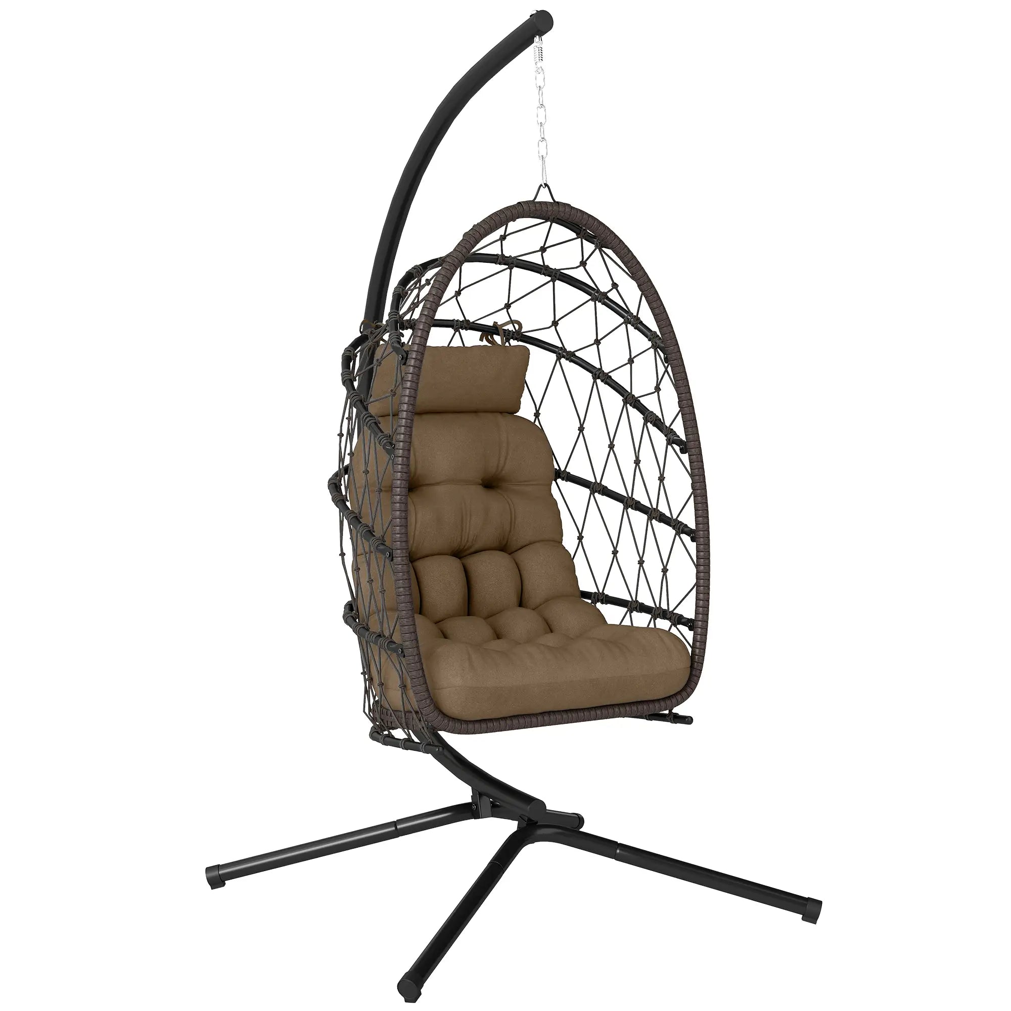 Hanging Egg Chair With Stand, Foldable Wicker Rattan Swing Chair, Brown Patio Swings with Stand at Gallery Canada