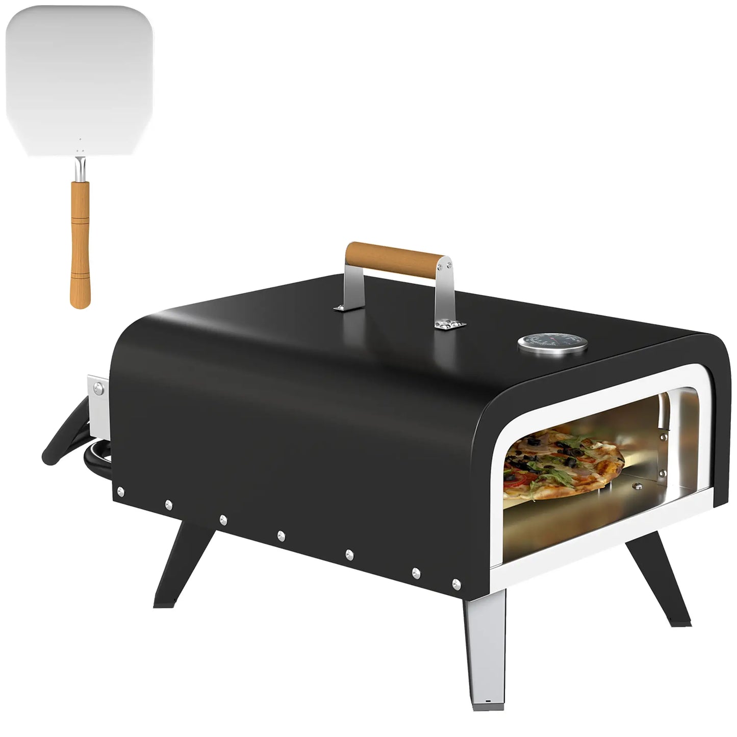 Portable Gas Pizza Oven, 12" Stone, Thermometer, Foldable Legs, Black Propane Gas Grills at Gallery Canada