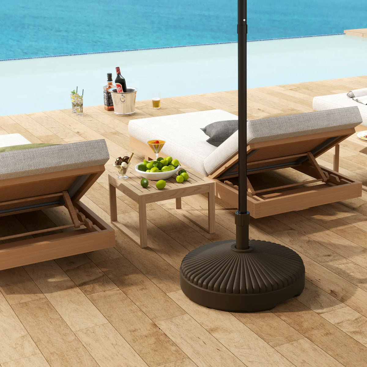 Base Ronde pour Parasol, Supporte 62lbs, pour Jardin, Piscine, Marron