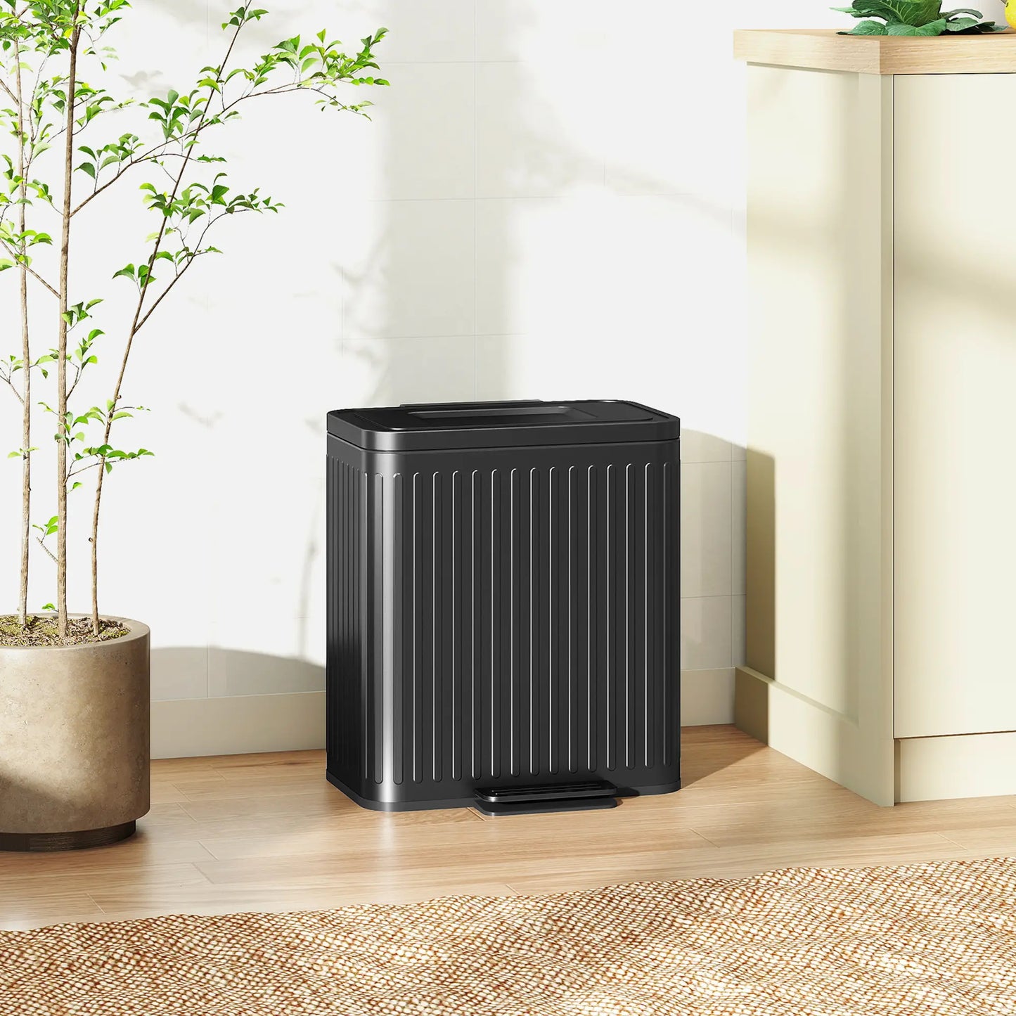 Trash Can, 2 x 5.3 Gallon, Soft Close Lid, Removable Inner Buckets