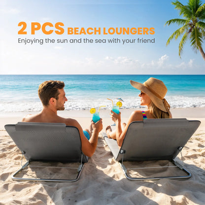 2 Pieces Beach Lounge Chair, Outdoor Folding Chaise, Grey Lounger Chairs at Gallery Canada