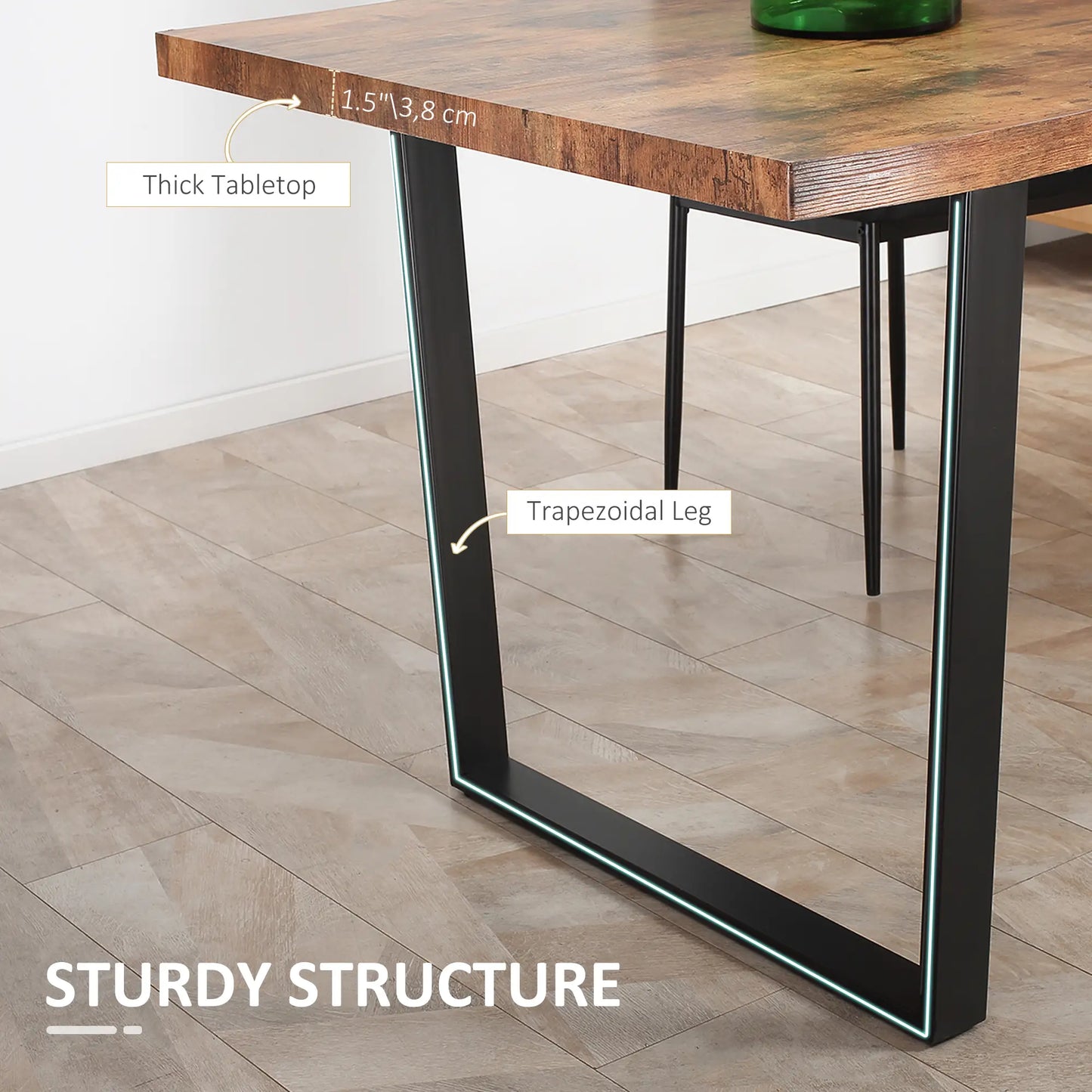 63" Industrial Dining Table, Wave-Edged Tabletop, Steel Legs, Rustic Brown, Brown Bar Tables & Dining Tables at Gallery Canada