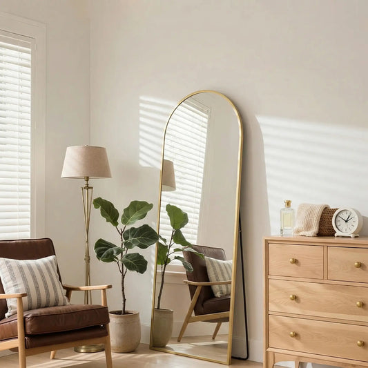 Arched Standing Mirror, 64" x 20", Full Length, Wall Mountable, Gold Full Length Mirrors Gold at Gallery Canada