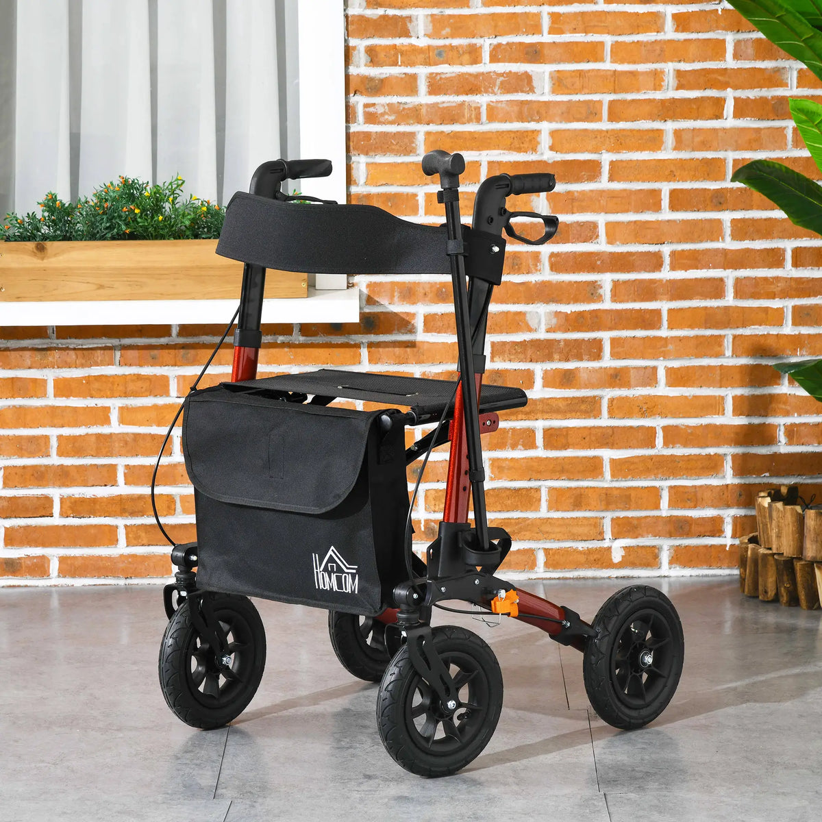 Senior Rollator with Seat, Rubber Wheels, Adjustable Handle, Red Knee Walker & Wheelchair Ramps at Gallery Canada