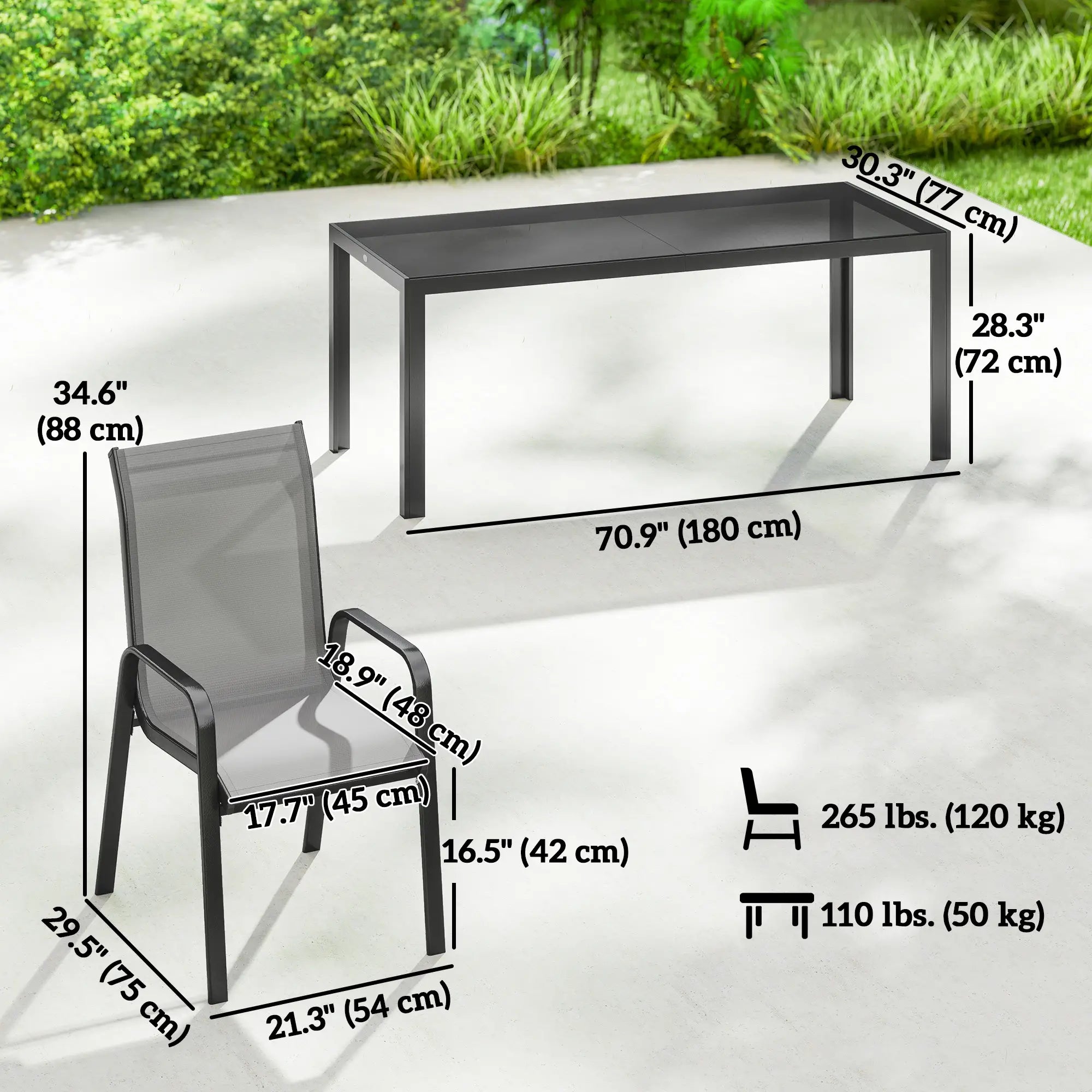 9 Piece Patio Set, Stackable Chairs, Glass Top, Light Grey Outdoor Dining Sets at Gallery Canada
