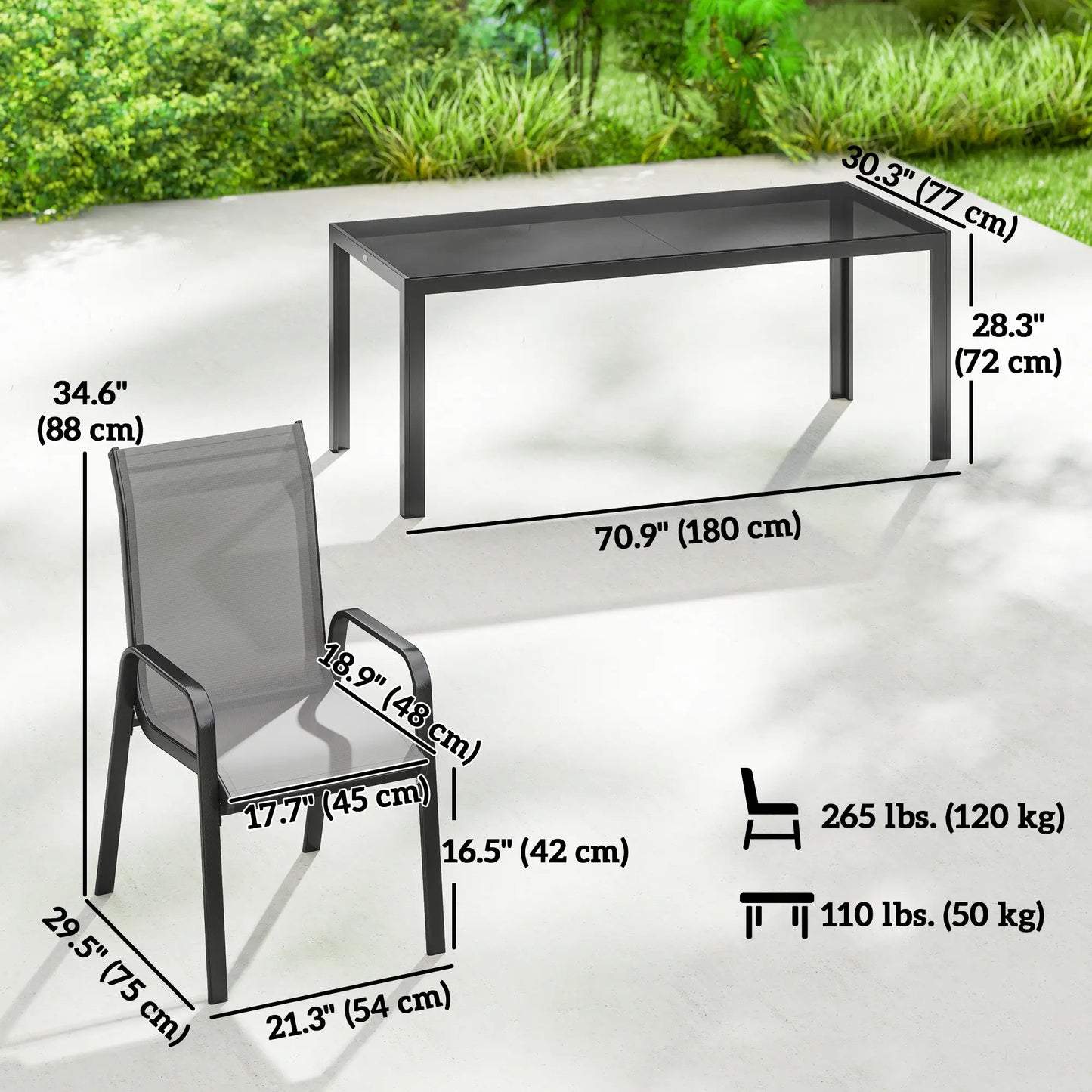 9 Piece Patio Set, Stackable Chairs, Glass Top, Light Grey Outdoor Dining Sets at Gallery Canada