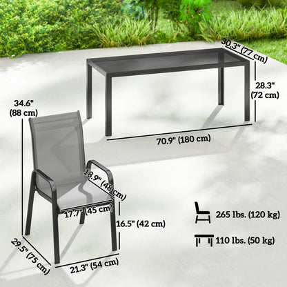 9 Piece Patio Set, Stackable Chairs, Glass Top, Light Grey Outdoor Dining Sets at Gallery Canada