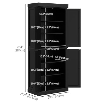 72.5" Freestanding Kitchen Pantry Cabinet with 4 Doors, Black Kitchen Pantry Cabinets at Gallery Canada
