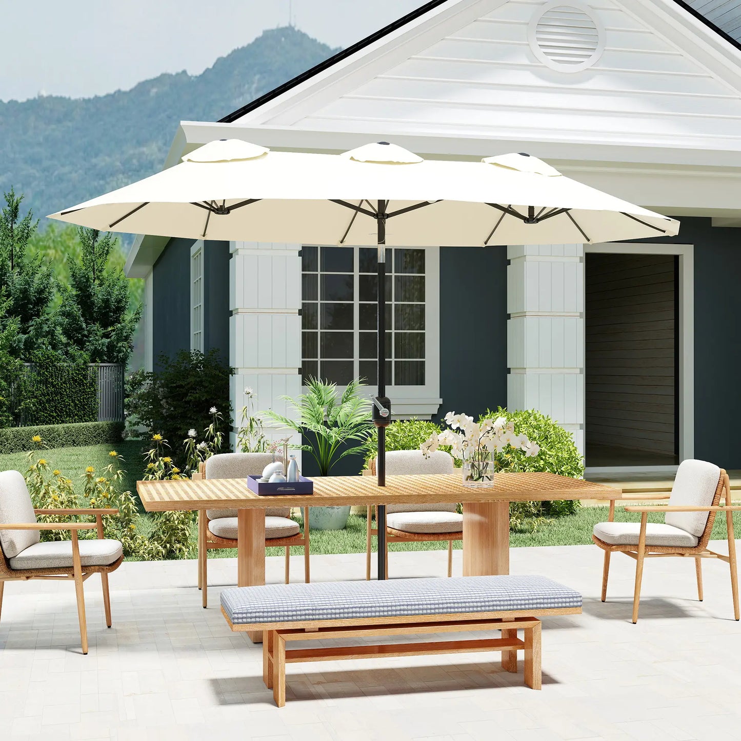 9.7' Double-Sided Patio Umbrella, Tilt Crank Vents, Cream White Sun Umbrellas at Gallery Canada