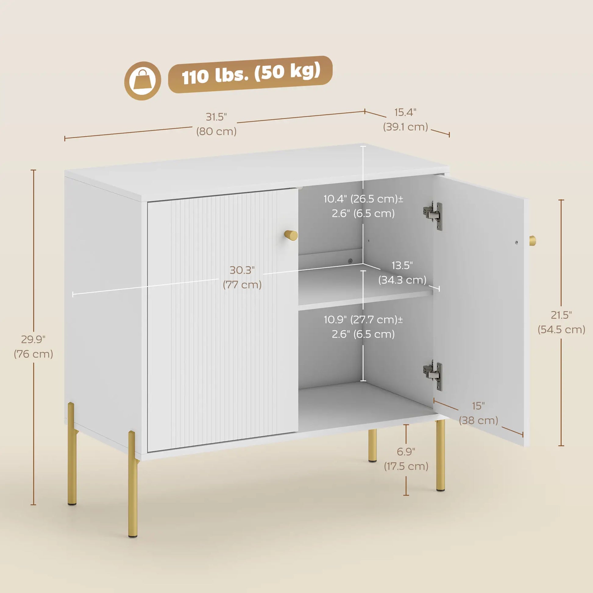 Sideboard, Modern Buffet Cabinet, Fluted Doors, Adjustable Shelf, White Storage Cabinets at Gallery Canada