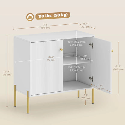 Sideboard, Modern Buffet Cabinet, Fluted Doors, Adjustable Shelf, White Storage Cabinets at Gallery Canada