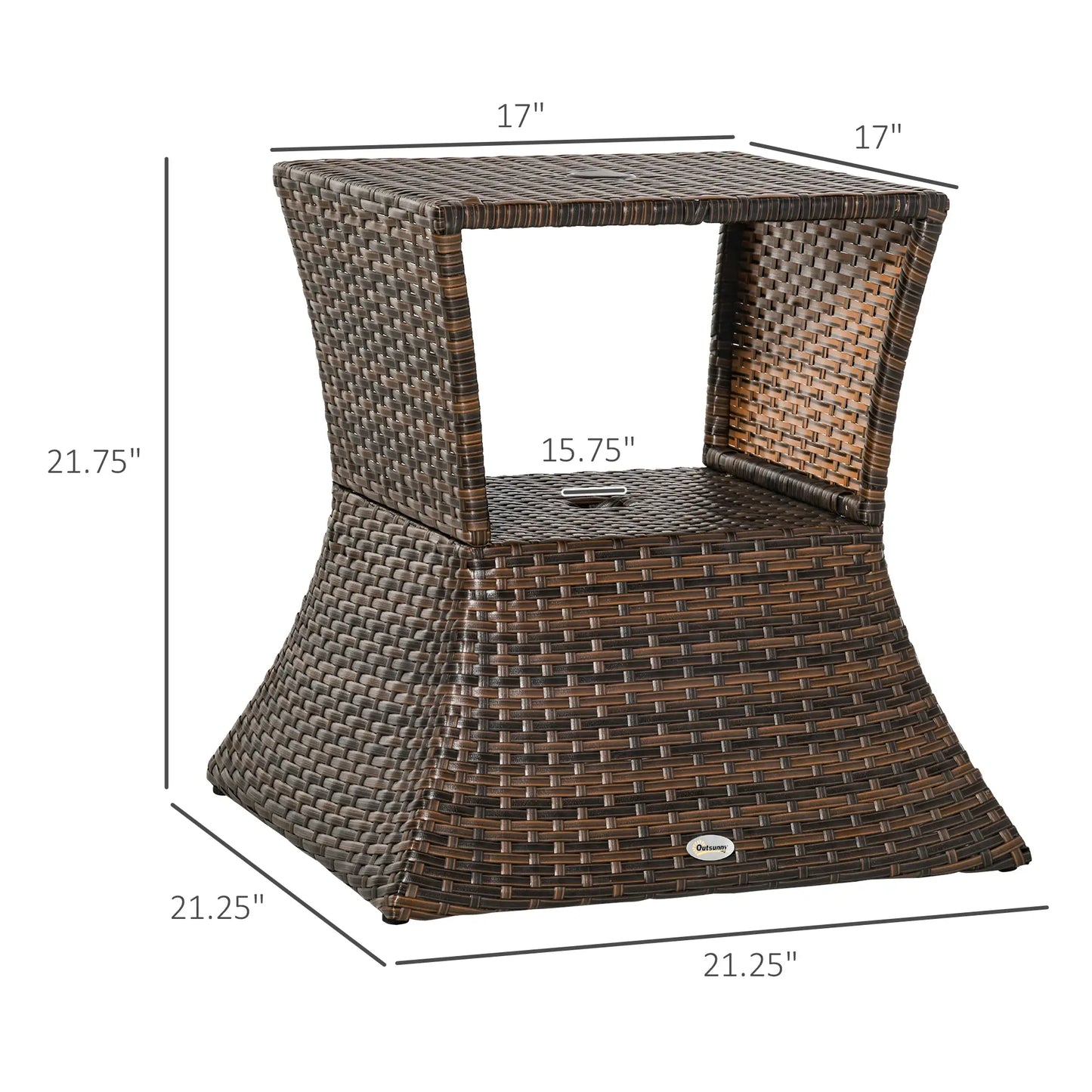 Rattan Wicker Side Table, 21.3" Square, 2-Tier Storage, Outdoor, Mixed Brown, Brown Patio Side Tables at Gallery Canada